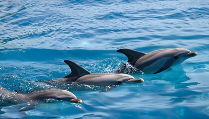 Fototapeta premium two dolphins jumping in water,Generative AI