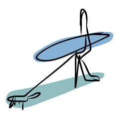 Doodle of a surfer walking the dog. vector illustration
