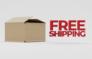 Cardboard Box Free Shipping Sign 3D Rendered