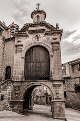 Calaceite medieval historic center.Portal and Chapel of the Virgen del Pilar. In Calaceite,region of matarraña, Aragon community, Spain