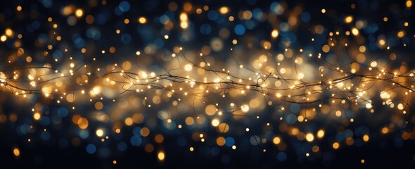 Obraz premium Christmas lights background in blue and gold. Creative AI