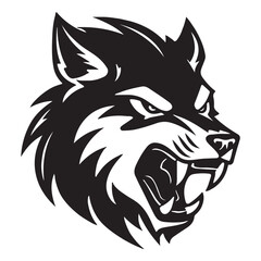Angry Wolf Head Black and White Tattoo Illustration. © Creative Journey
