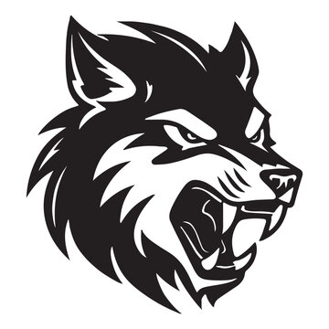 Angry Wolf Head Black and White Tattoo Illustration.