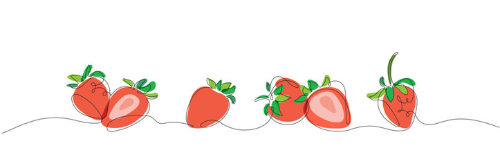 Set of vector stylized strawberries in one line