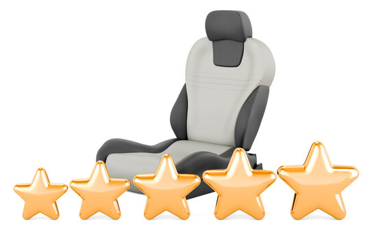 Leather bucket seat auto with five golden stars. 3D rendering