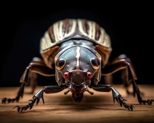 A photorealistic image of a super macro shot of Goliath beetle,  macro lens, emphasizing the detail and realism of image. Generative AI