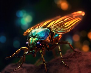 A photorealistic image of a super macro shot of Jewel beetle,  macro lens, emphasizing the detail and realism of image. Generative AI