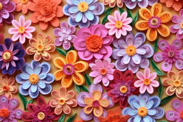 Composition of flowers in the technique of quilling. Papercraft, hobby concept. Generative AI