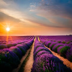 Fototapeta na wymiar lavender field at sunset. AI-Generated