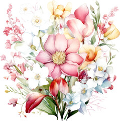 bouquet of flowers watercolor element for design on transparent