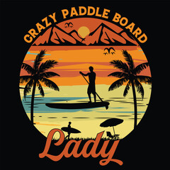 Paddle Board-Sunset Design| Summer vacation Vintage T-Shirt Design