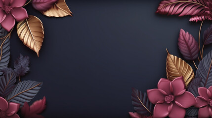 Black background with luxury leaves and plants mockup template