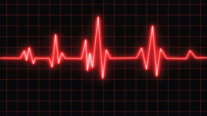 ECG. EKG. Vital sign. Medical healthcare symbol. Red glowing neon heart pulse. Heart beat. Electrocardiogram, Red glowing neon heart pulse illustration.