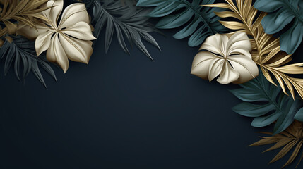 Black background with luxury leaves and plants mockup template