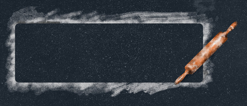 Bakery black background with roll flat lay