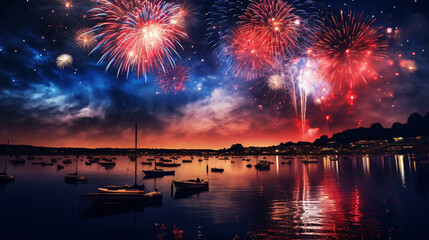 blue white and red fireworks