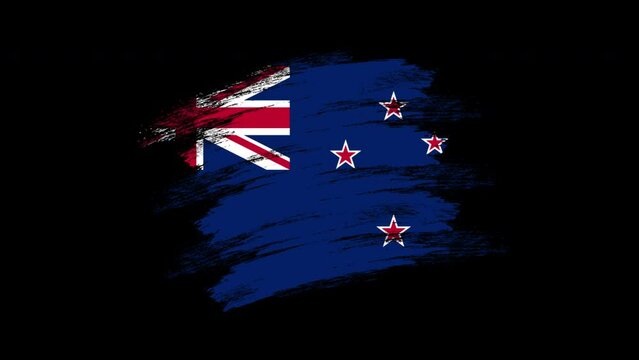 4K Paint Brush New Zealand Flag with Alpha Channel. Waving Brushed New Zealander Banner. Transparent Background Texture Fabric Pattern High Detail.