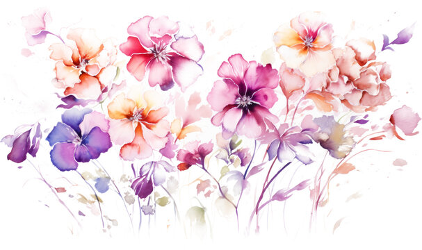 watercolor flowers on transparent