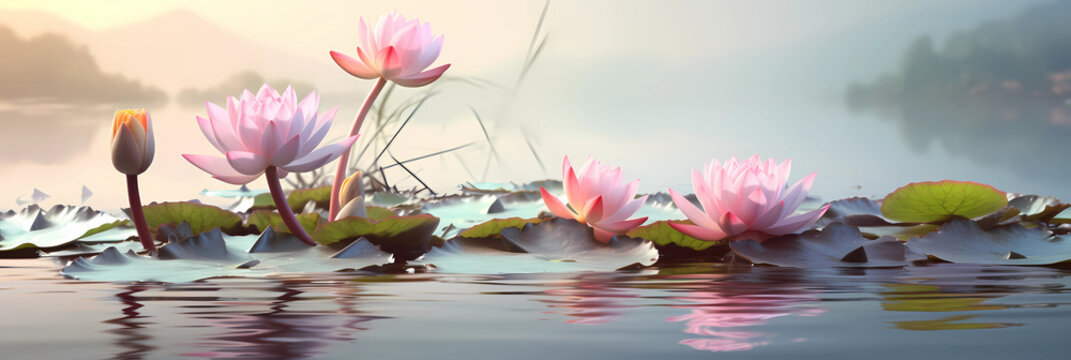 Zen Flowers on water in widescreen