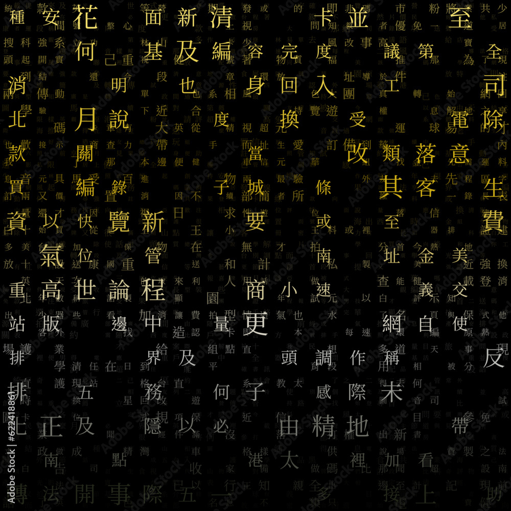 Poster abstract background. random characters of chinese traditional alphabet. gradiented matrix pattern. b