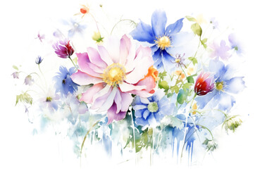 Obraz na płótnie Canvas watercolor flowers on transparent