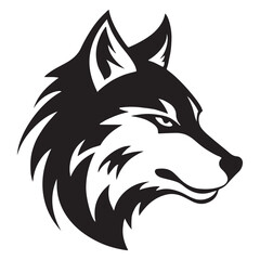 Wolf Black and White Head Minimalist Vector Tattoo Design Element. Wild Animal Mascott Illustration.