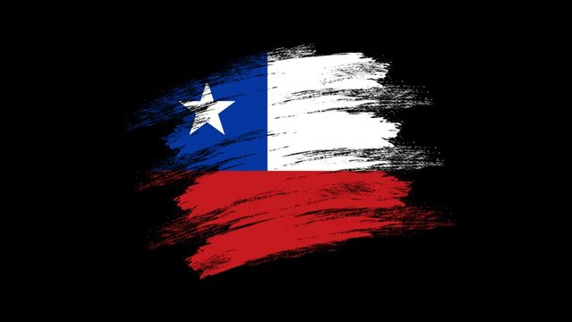 4K Paint Brush Chile Flag with Alpha Channel. Waving Brushed Chilean Banner. Transparent Background Texture Fabric Pattern High Detail.