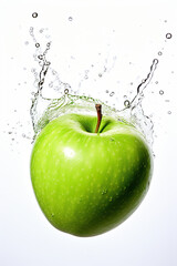 Fototapeta na wymiar A green apple with a splash of water on it. Generative AI.
