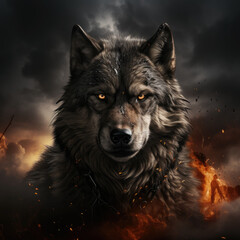 wolf portrait dramatic lighting,ai generative.