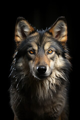 wolf portrait dramatic lighting,ai generative.