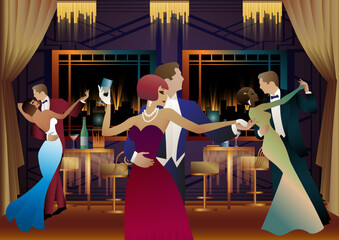 Dancers in the ballroom. Evening in a restaurant, cafe, bar, etc.