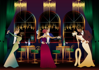 Dancers in the ballroom. Evening in a restaurant, cafe, bar, etc.