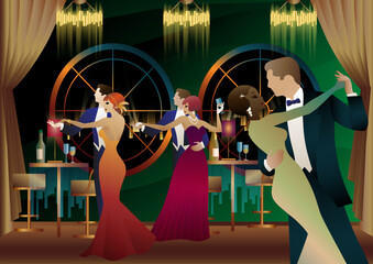 Dancers in the ballroom. Evening in a restaurant, cafe, bar, etc.