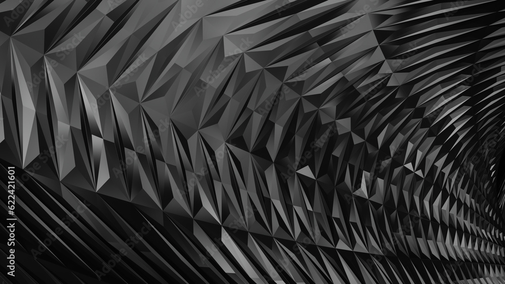 Poster abstract black metallic background. low poly triangle. 3d rendering