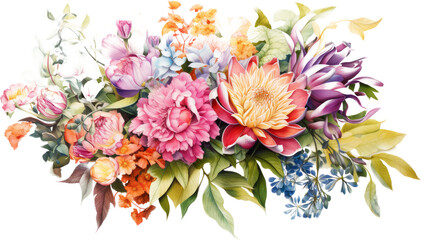 bouquet with flowers watercolor element on transparent background