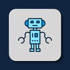 Filled outline Robot toy icon isolated on blue background. Vector