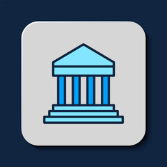 Filled outline Parthenon from Athens, Acropolis, Greece icon isolated on blue background. Greek ancient national landmark. Vector