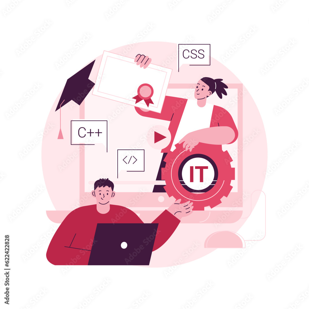 Poster online it courses abstract concept vector illustration. best online it training, frontend and backen