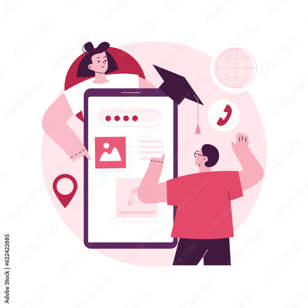 Poster mobile app development courses abstract concept vector illustration. frontend courses, become a juni