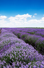 Naklejka na ściany i meble Beautiful lavender field with cloudy sky