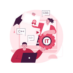 Online IT courses abstract concept vector illustration. Best online IT training, frontend and backend certification courses, enterprise management and development abstract metaphor.