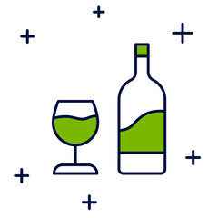 Filled outline Wine bottle with glass icon isolated on white background. Vector