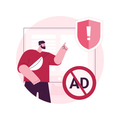 Ad blocking software abstract concept vector illustration. Removing online advertising, ad filtering tools, internet browser extension, plug-ins and applications, targeting URL abstract metaphor. - obrazy, fototapety, plakaty