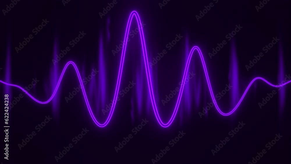 Poster moving wave neon line on black background. design. neon equalizer line with wave oscillations. lowin
