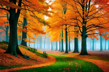 Fototapete Orange autumn landscape with trees generated with AI 