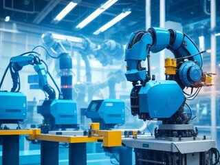 Smart industry robot for digital factory production technology showing automation manufacturing process of the 4.0 and IOT software to control operation. Industrial 4.0, AI generated
