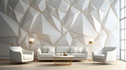 Living room white geometric wall mockup