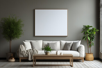 Blank frame in a living room mockup