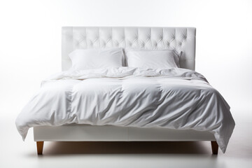 Fototapeta na wymiar White double bed on white background