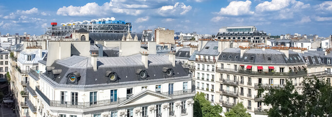 Paris, aerial view of the city, with the Pompidou center